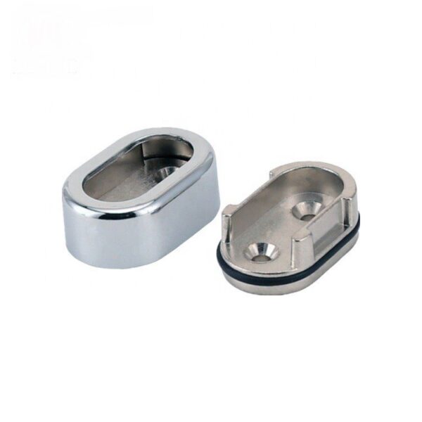 Soporte de barra closet ovalada con embellecedor.